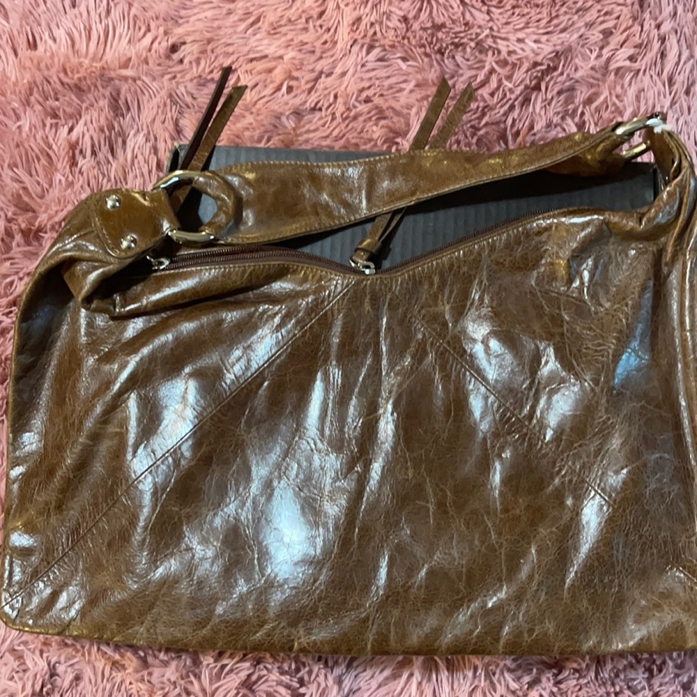Brown crackle leather hobo shoulder purse
